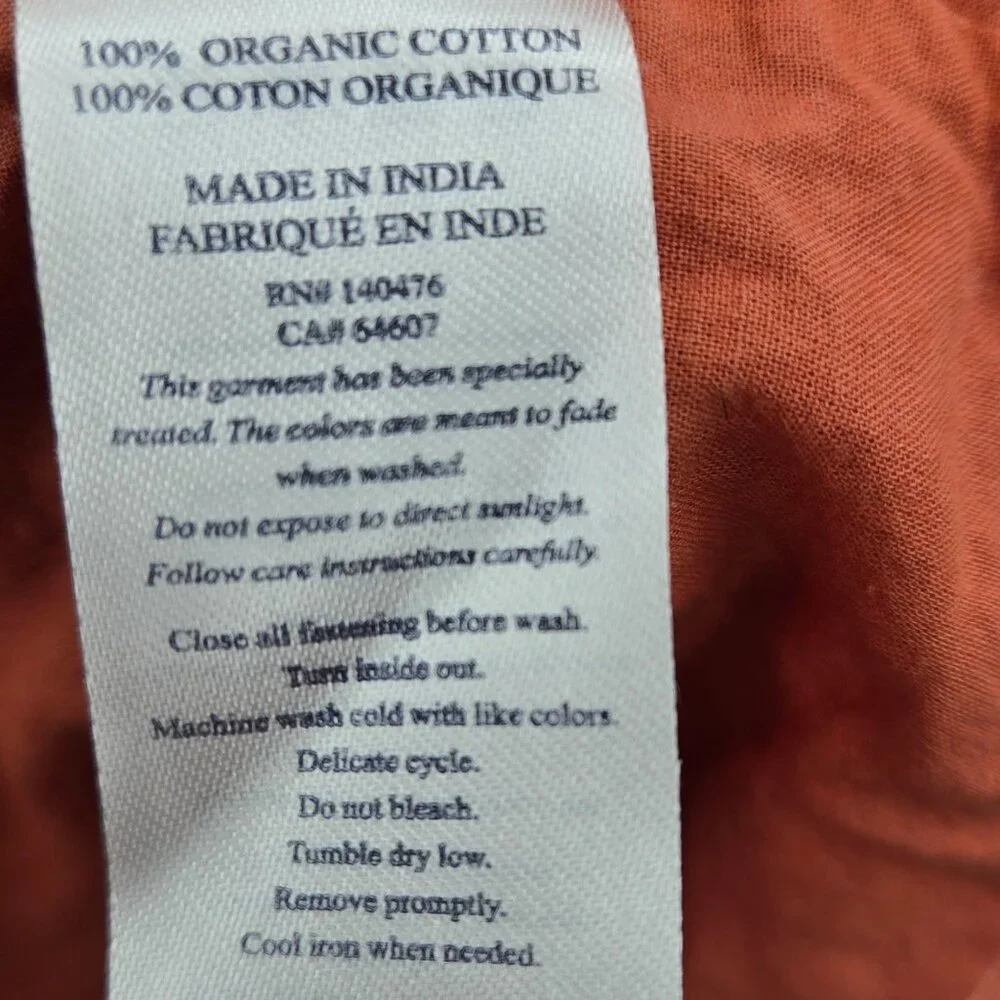 Faherty Rust Burnt Orange Eyelet 100% Organic Cotton Boho Blouse Size Medium - Picture 15 of 16